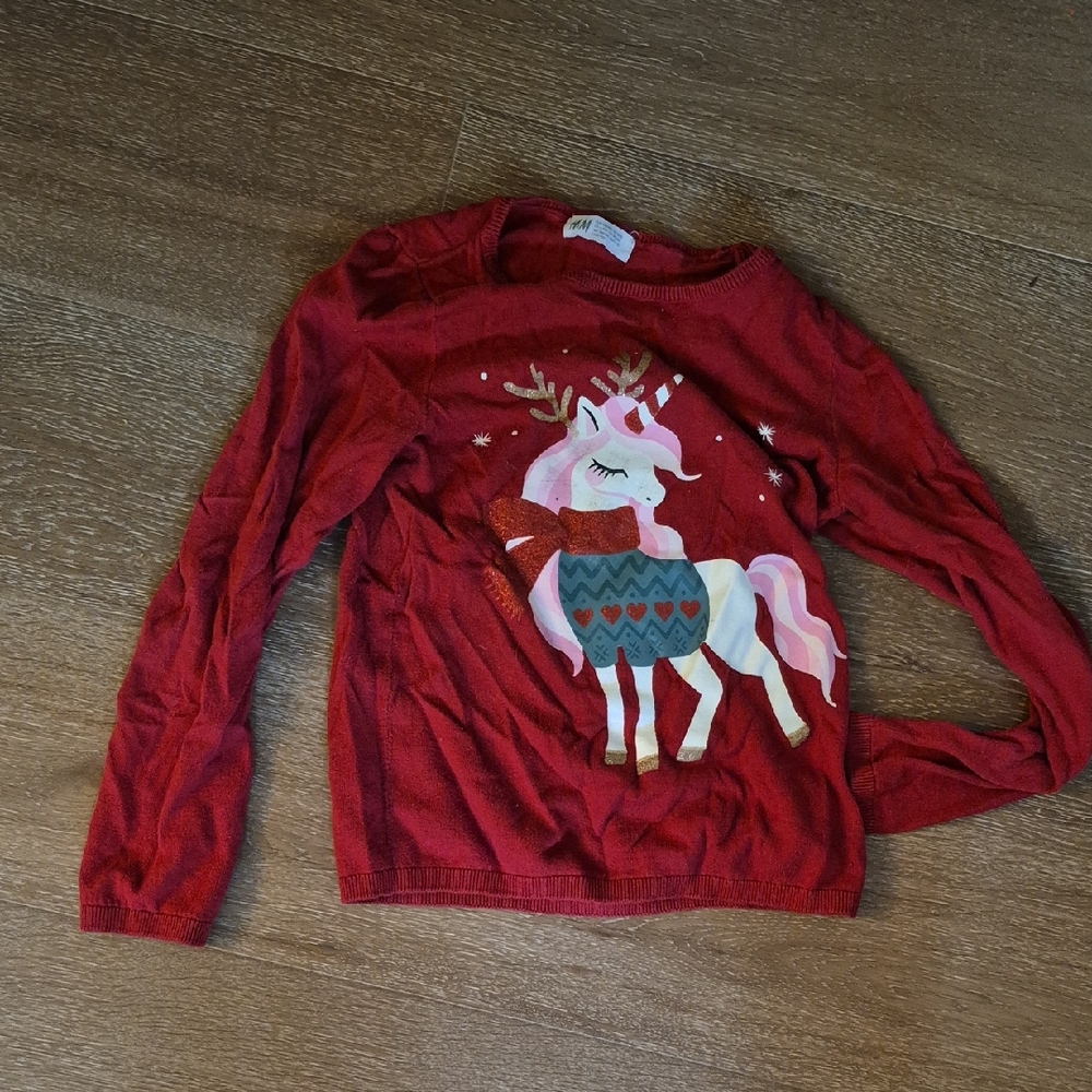 H&M Kids Red Sweater with Unicorn Print